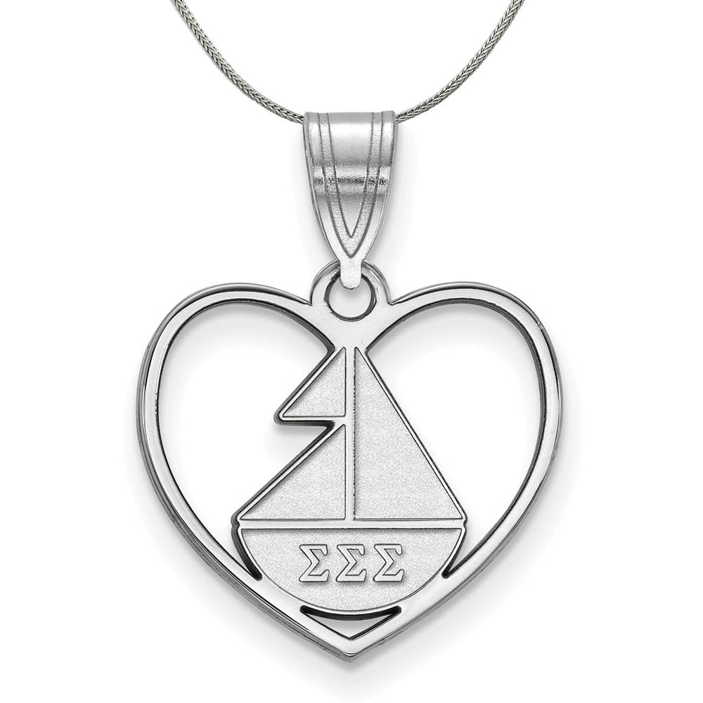 Sterling Silver Sigma Sigma Sigma Heart Pendant Necklace, Item N17980 by The Black Bow Jewelry Co.
