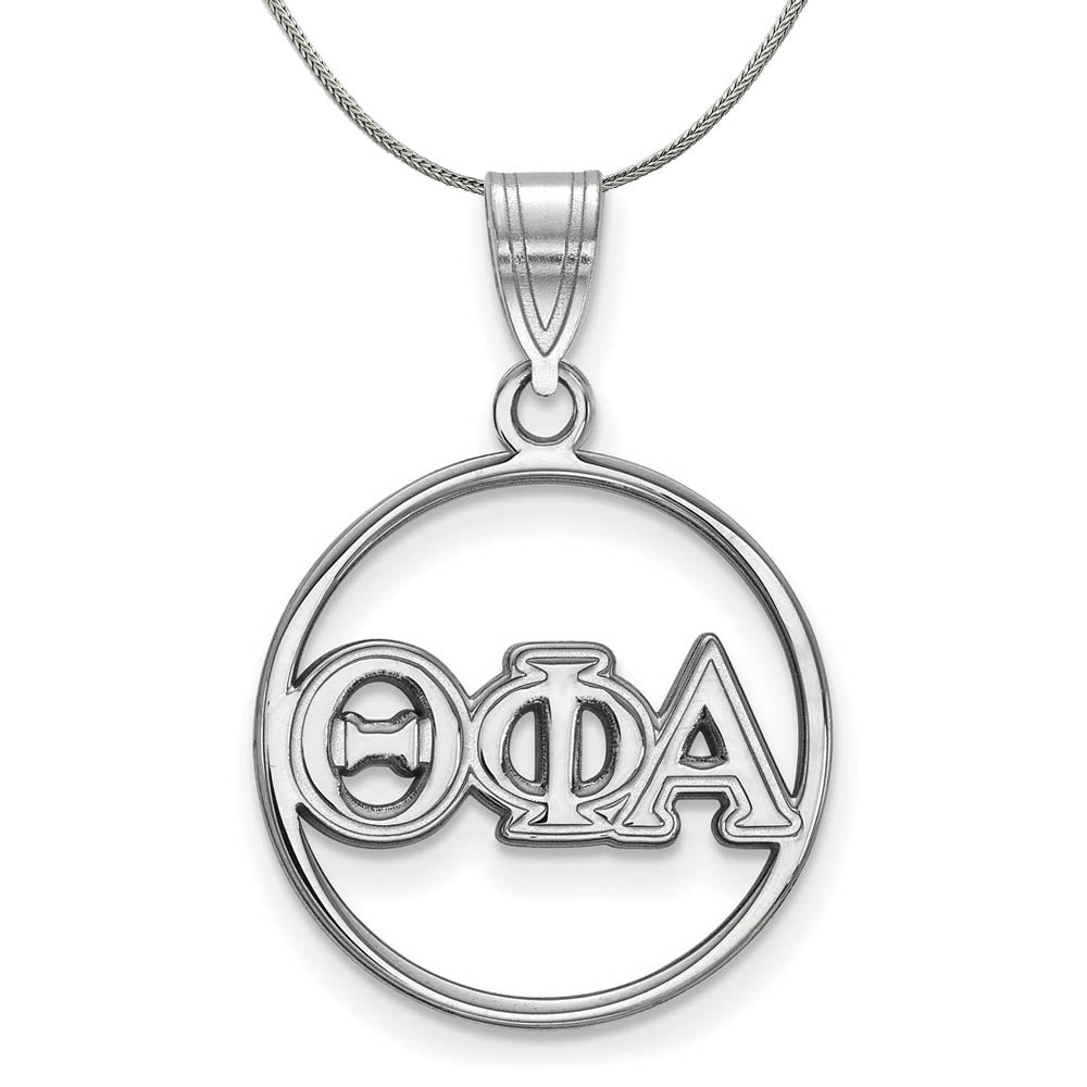 Sterling Silver Theta Phi Alpha Medium Circle Pendant Greek Necklace, Item N17986 by The Black Bow Jewelry Co.