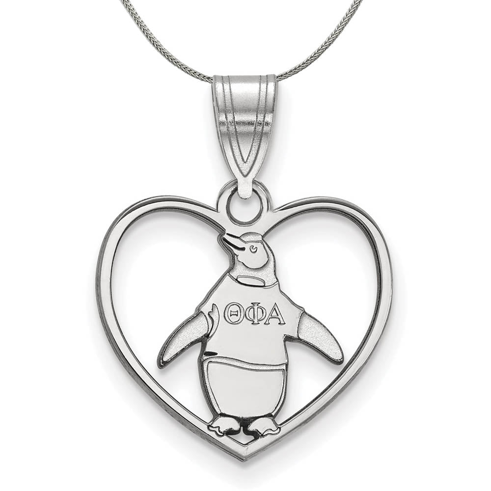 Sterling Silver Theta Phi Alpha Heart Pendant Necklace, Item N17990 by The Black Bow Jewelry Co.
