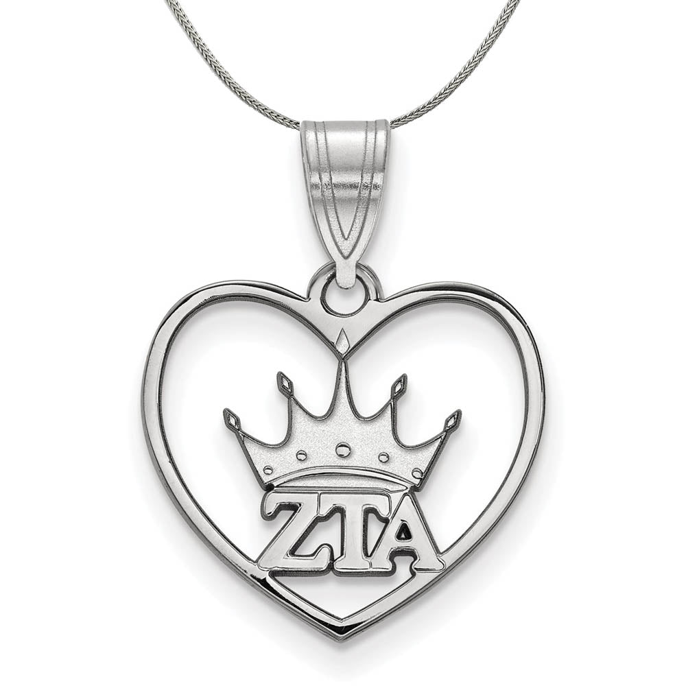 Sterling Silver Zeta Tau Alpha Heart Pendant Necklace, Item N18000 by The Black Bow Jewelry Co.