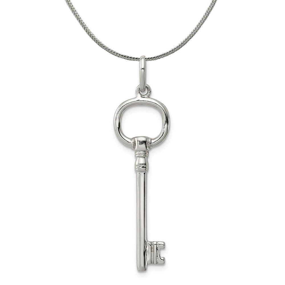 Sterling Silver Old Fashioned Key Charm, 1 1/4 Inch Necklace, Item N18009 by The Black Bow Jewelry Co.