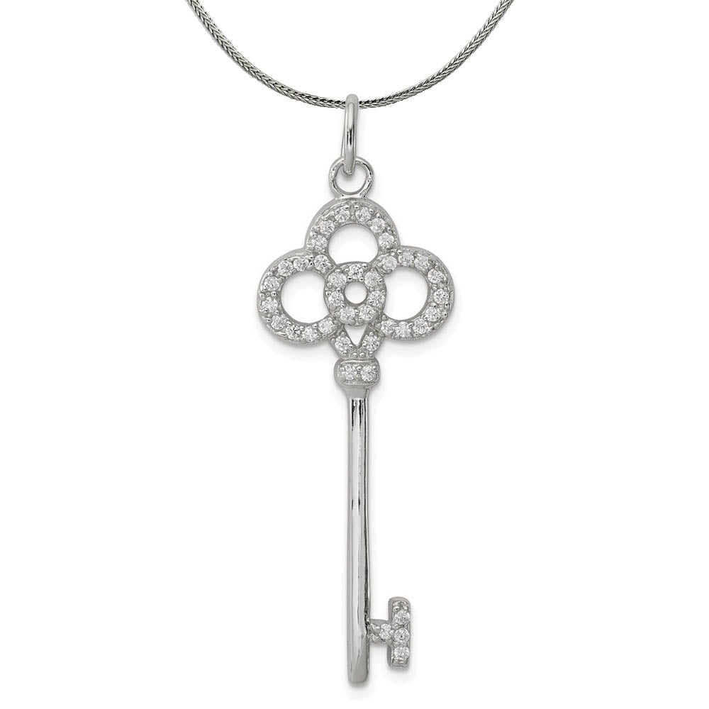 Sterling Silver and Cubic Zirconia Key Pendant Necklace, Item N18015 by The Black Bow Jewelry Co.