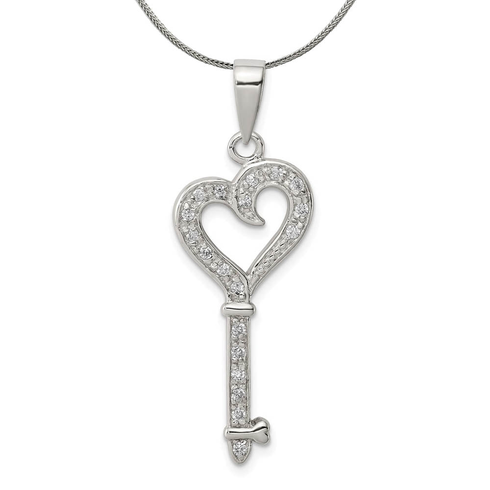 Sterling Silver and Cubic Zirconia Fancy Heart Key Pendant Necklace, Item N18022 by The Black Bow Jewelry Co.