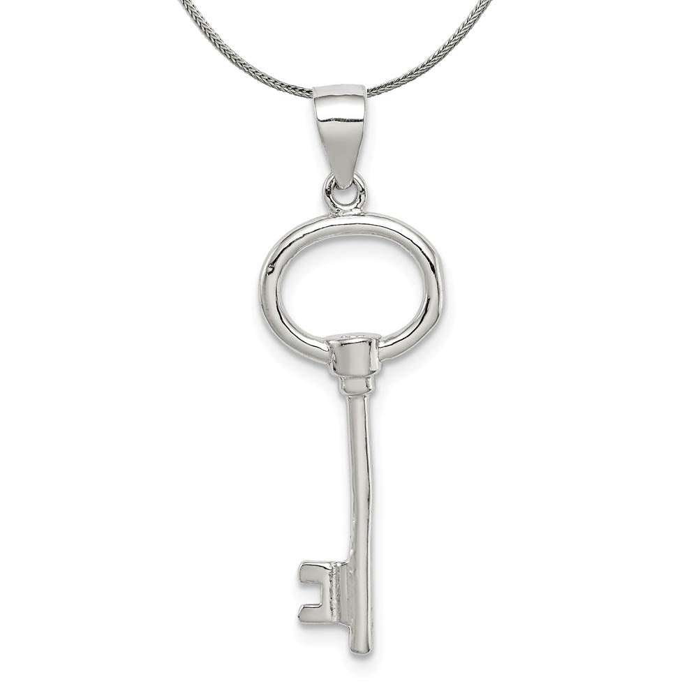 Sterling Silver Polished Skeleton Key Pendant Necklace, Item N18026 by The Black Bow Jewelry Co.