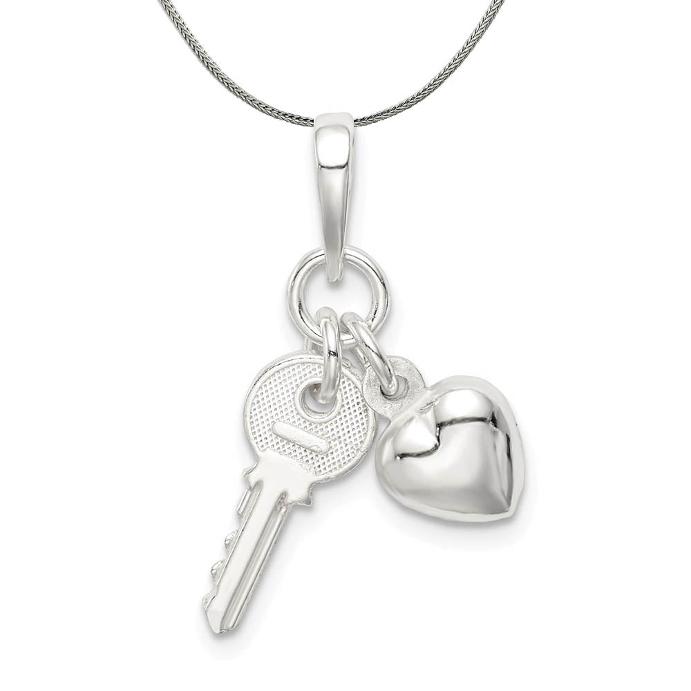 Sterling Silver Heart and Key Charm Necklace, Item N18031 by The Black Bow Jewelry Co.