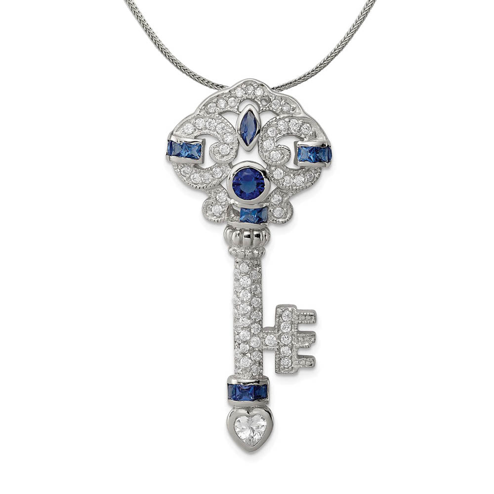 Sterling Silver and Cubic Zirconia Ornamental Key Slide Necklace, Item N18034 by The Black Bow Jewelry Co.
