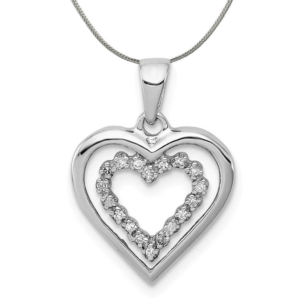 1/20 Carat Diamond Double Heart Pendant in Sterling Silver Necklace, Item N18041 by The Black Bow Jewelry Co.