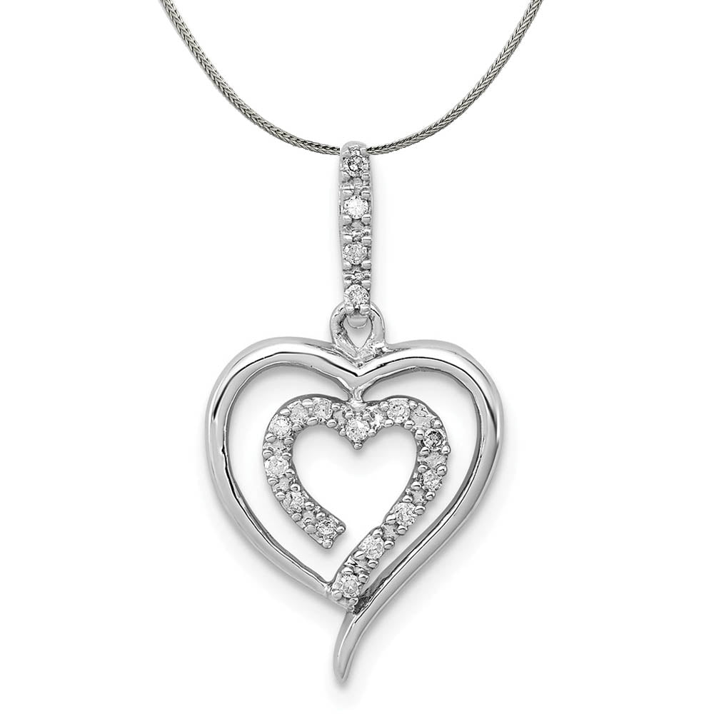 1/10 Carat Diamond Heart in Heart Pendant in Sterling Silver Necklace, Item N18045 by The Black Bow Jewelry Co.