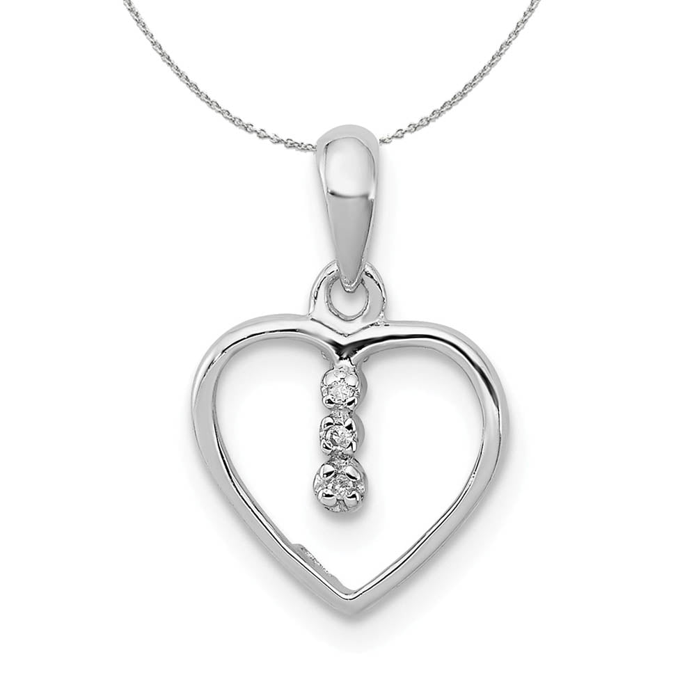 Three Stone .01 Ctw Diamond 10mm Sterling Silver Heart Necklace, Item N18047 by The Black Bow Jewelry Co.