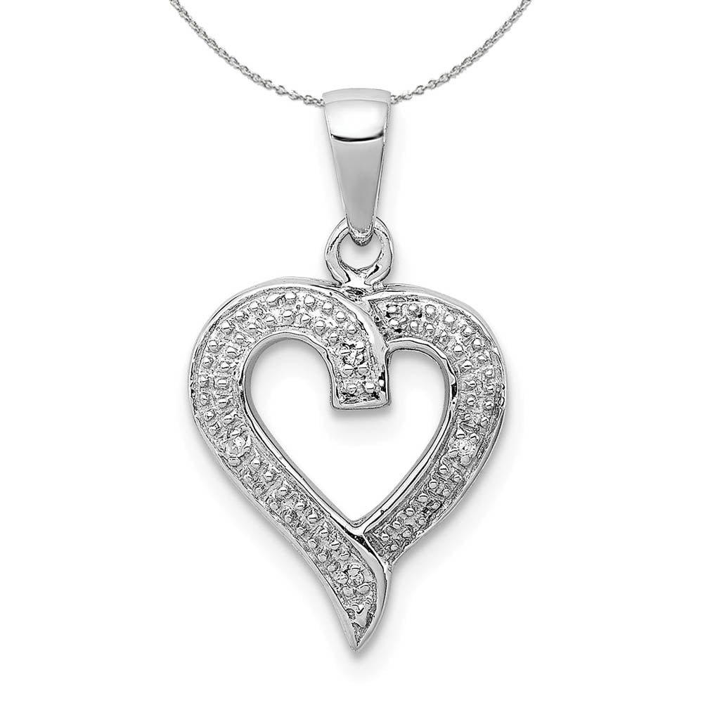 Rhodium Diamond Heart Pendant in Sterling Silver Necklace, Item N18050 by The Black Bow Jewelry Co.