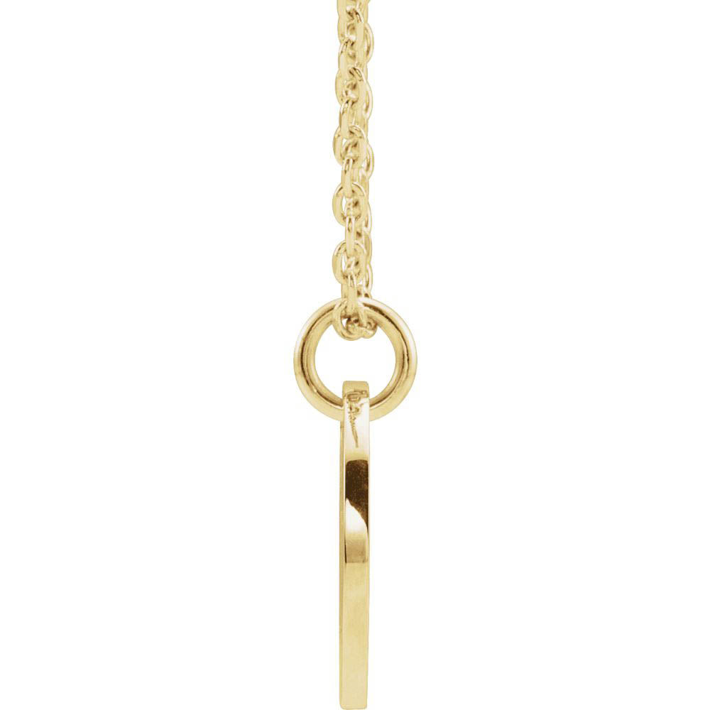 Alternate view of the 14k Yellow Gold Initial E, Small 10mm Pierced Disc Necklace, 16-18 In. by The Black Bow Jewelry Co.