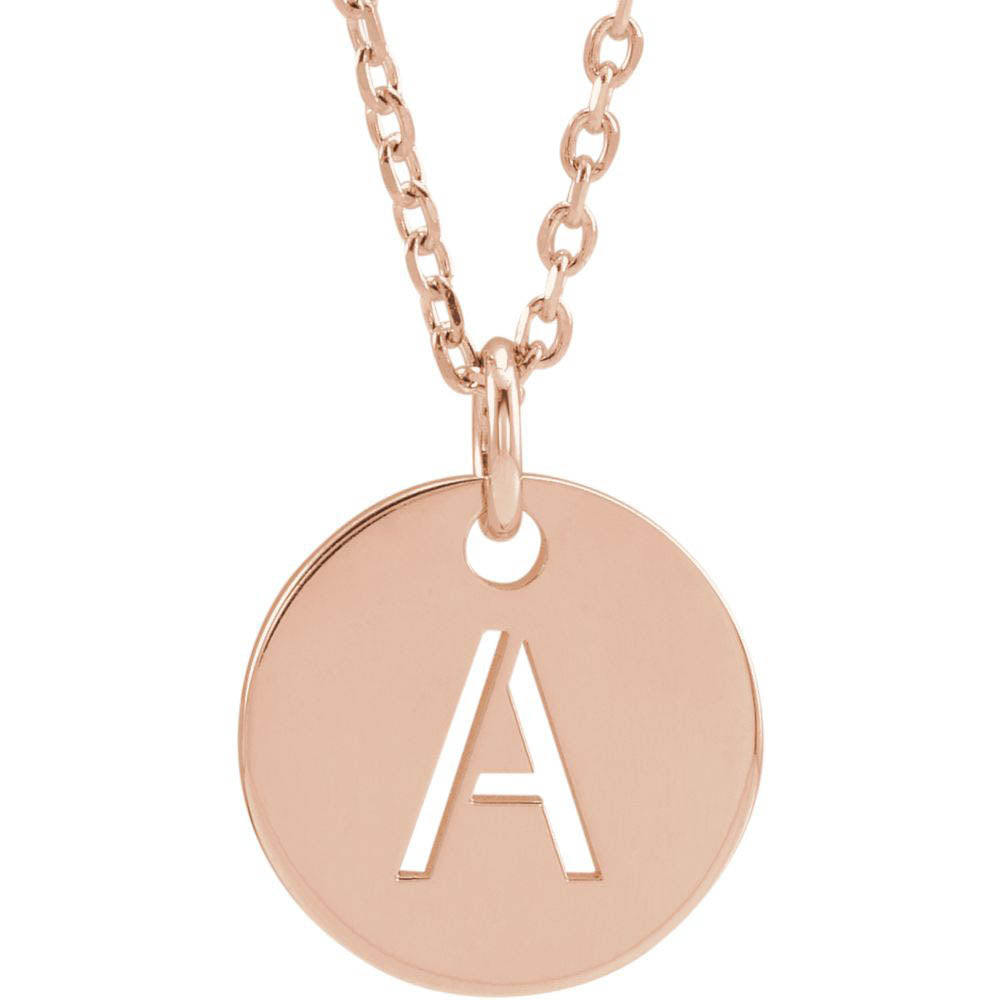 14k Rose Gold Initial A-Z, SM 10mm Pierced Disc Necklace, 16-18 Inch, Item N18189 by The Black Bow Jewelry Co.