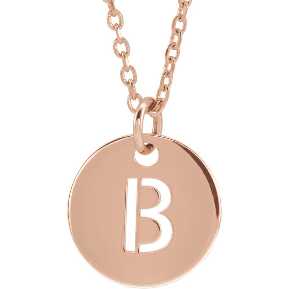 Alternate view of the 14k Rose Gold Initial A-Z, SM 10mm Pierced Disc Necklace, 16-18 Inch by The Black Bow Jewelry Co.