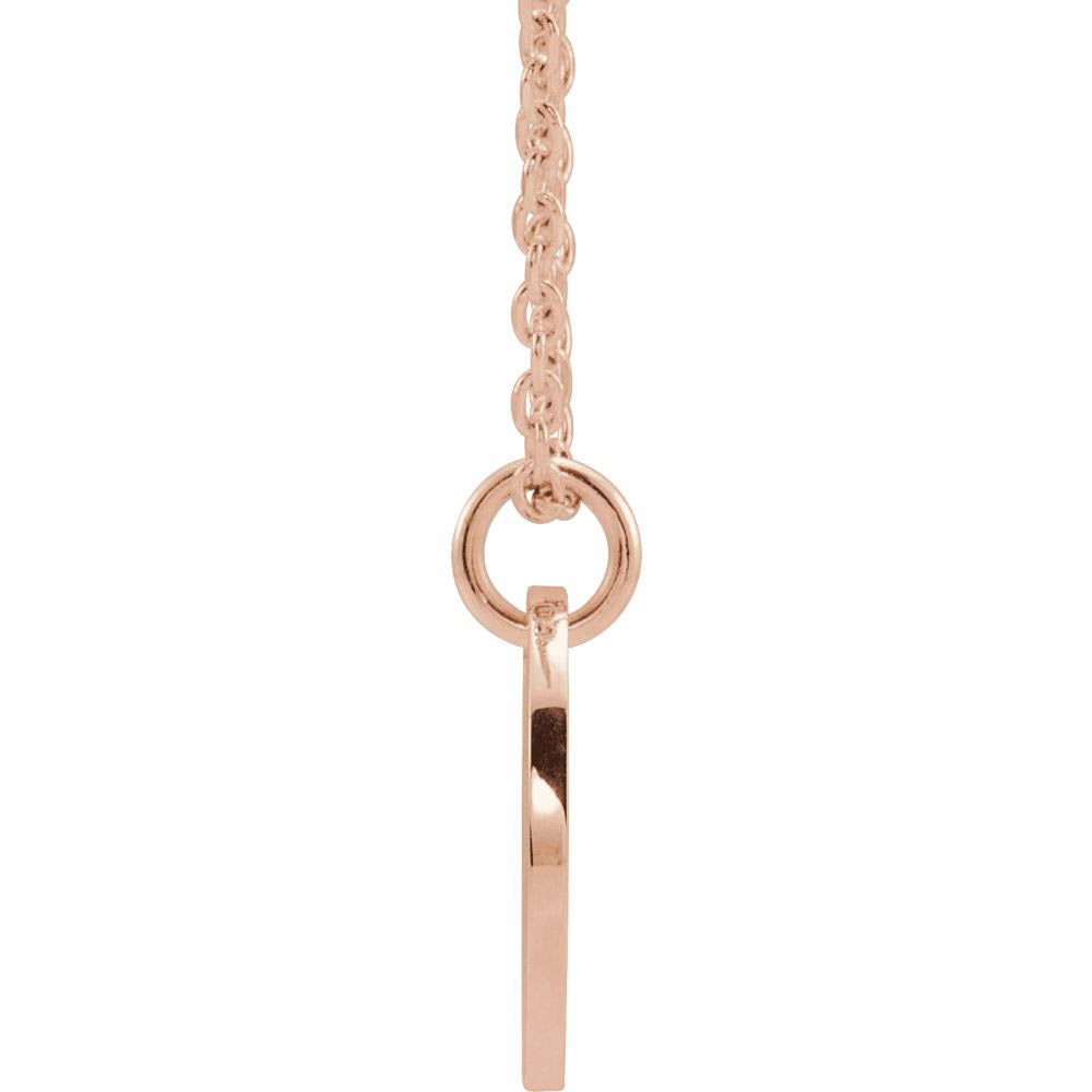Alternate view of the 14k Rose Gold Initial E, Small 10mm Pierced Disc Necklace, 16-18 Inch by The Black Bow Jewelry Co.