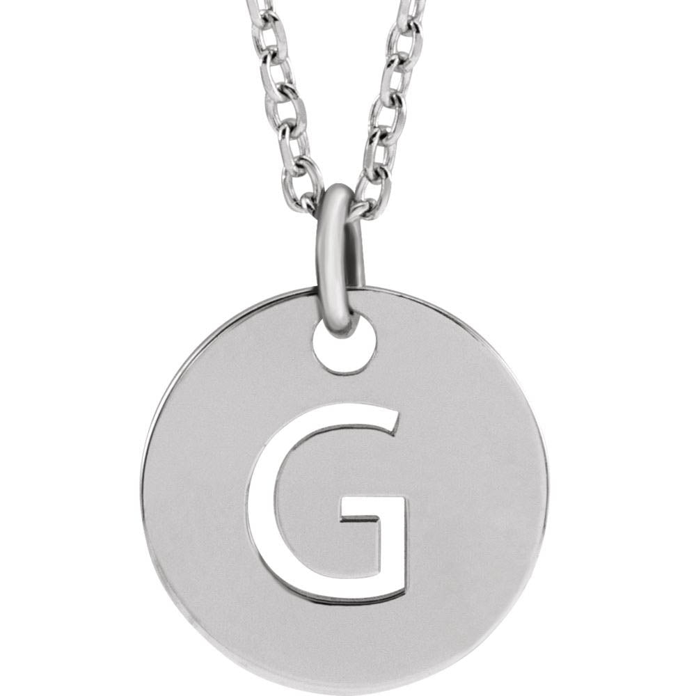 Sterling Silver Initial G, Small 10mm Pierced Disc Necklace, 16-18 In., Item N18190-G by The Black Bow Jewelry Co.
