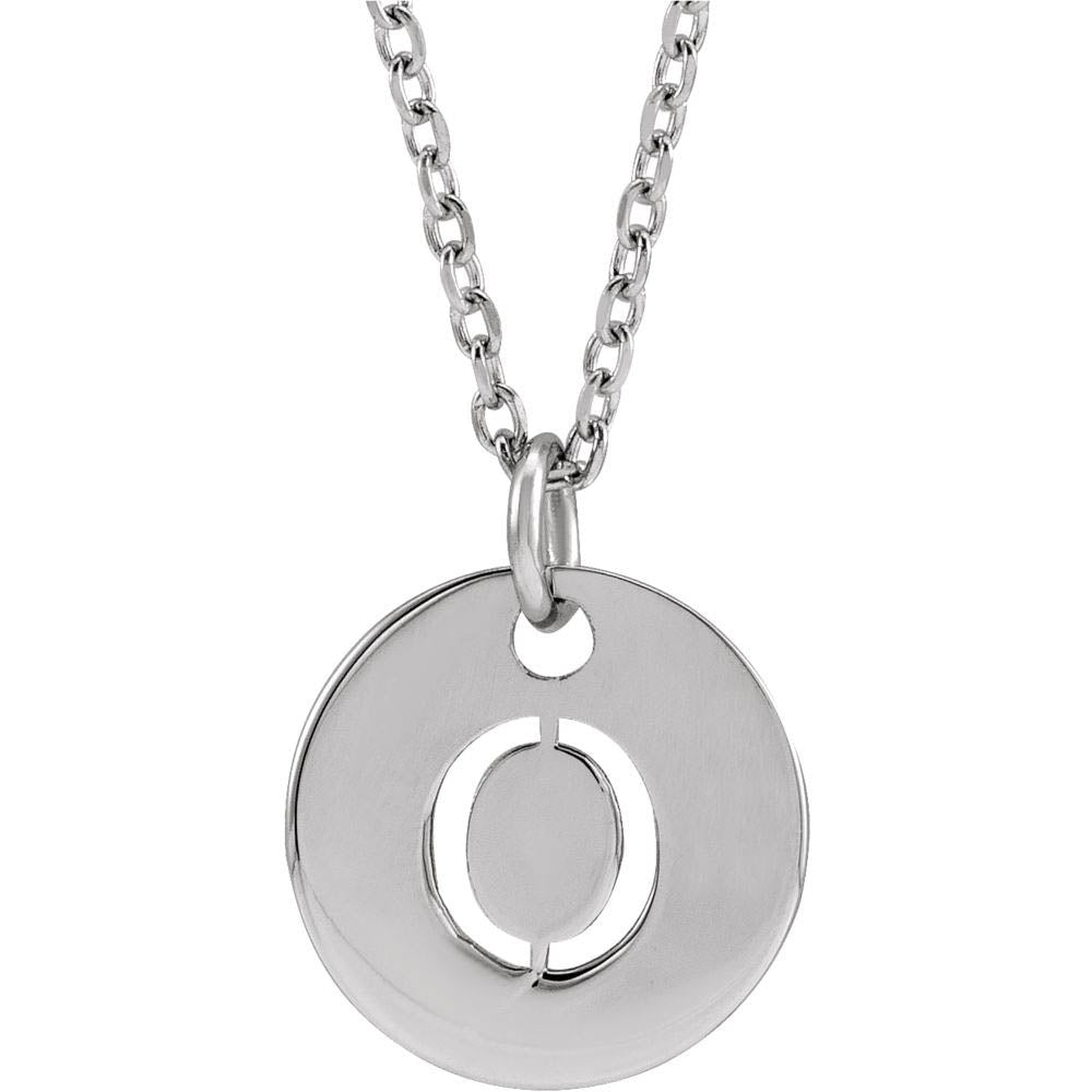 Sterling Silver Initial O, Small 10mm Pierced Disc Necklace, 16-18 In., Item N18190-O by The Black Bow Jewelry Co.