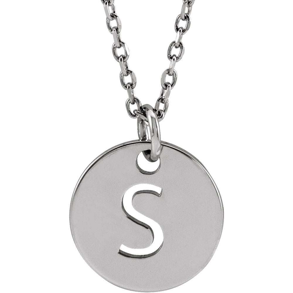 Sterling Silver Initial S, Small 10mm Pierced Disc Necklace, 16-18 In., Item N18190-S by The Black Bow Jewelry Co.