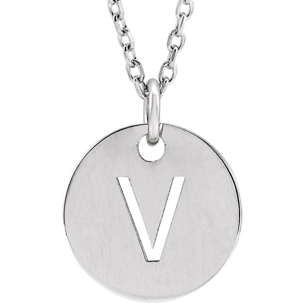 Sterling Silver Initial V, Small 10mm Pierced Disc Necklace, 16-18 In., Item N18190-V by The Black Bow Jewelry Co.