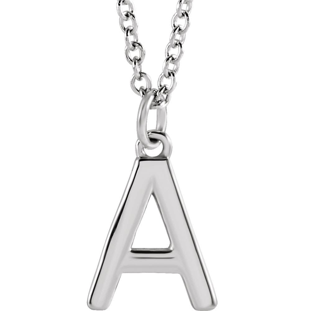 14k White Gold 9.5mm Small Block Initial A-Z Necklace, 16 Inch, Item N18191 by The Black Bow Jewelry Co.
