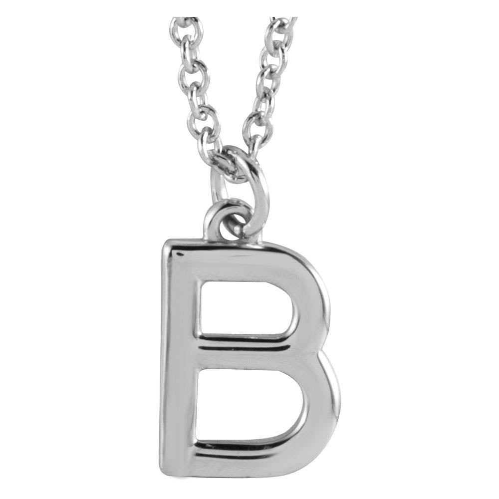 14k White Gold 9.5mm Small Block Initial B Necklace, 16 Inch, Item N18191-B by The Black Bow Jewelry Co.