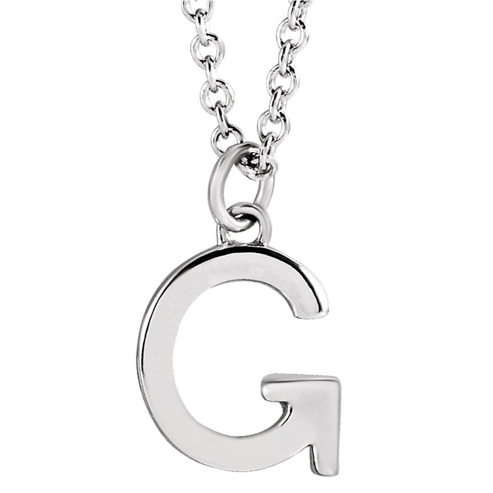 14k White Gold 9.5mm Small Block Initial G Necklace, 16 Inch, Item N18191-G by The Black Bow Jewelry Co.