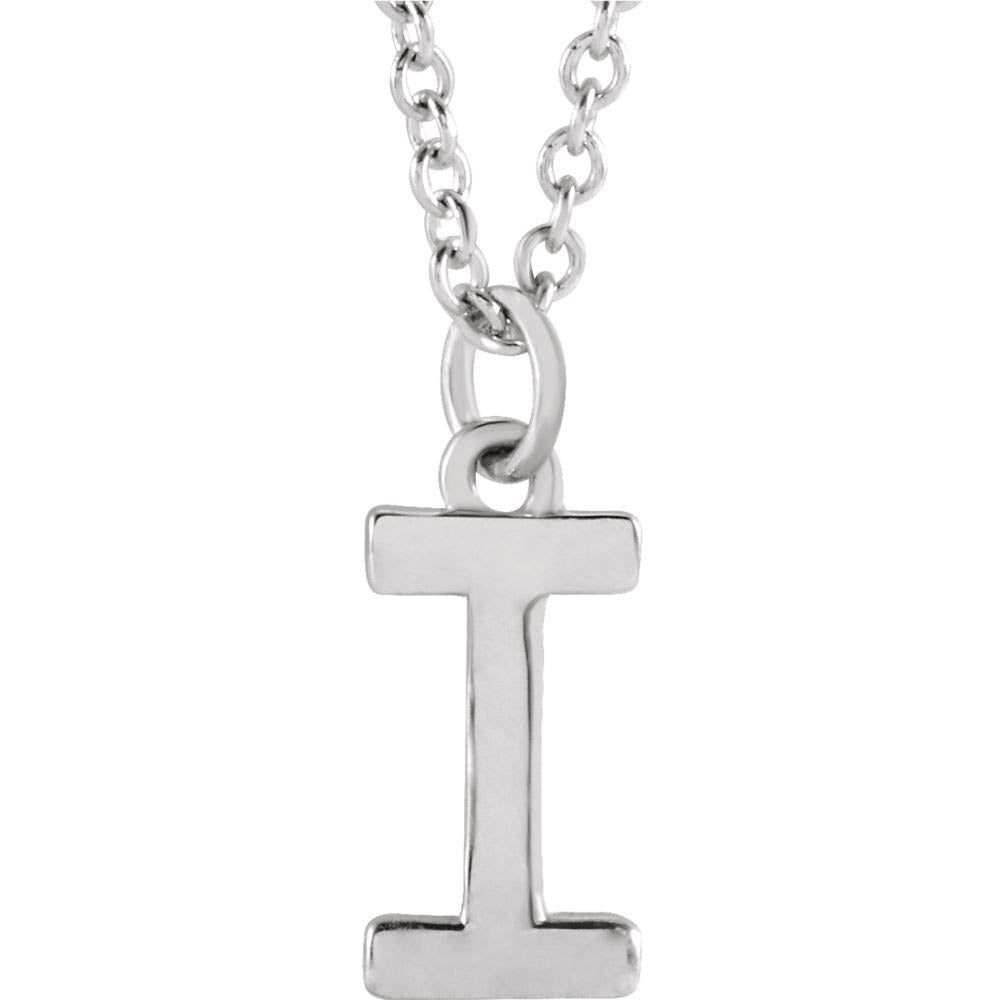 14k White Gold 9.5mm Small Block Initial I Necklace, 16 Inch, Item N18191-I by The Black Bow Jewelry Co.