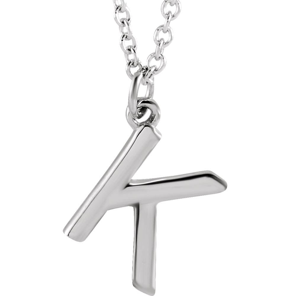 14k White Gold 9.5mm Small Block Initial K Necklace, 16 Inch, Item N18191-K by The Black Bow Jewelry Co.
