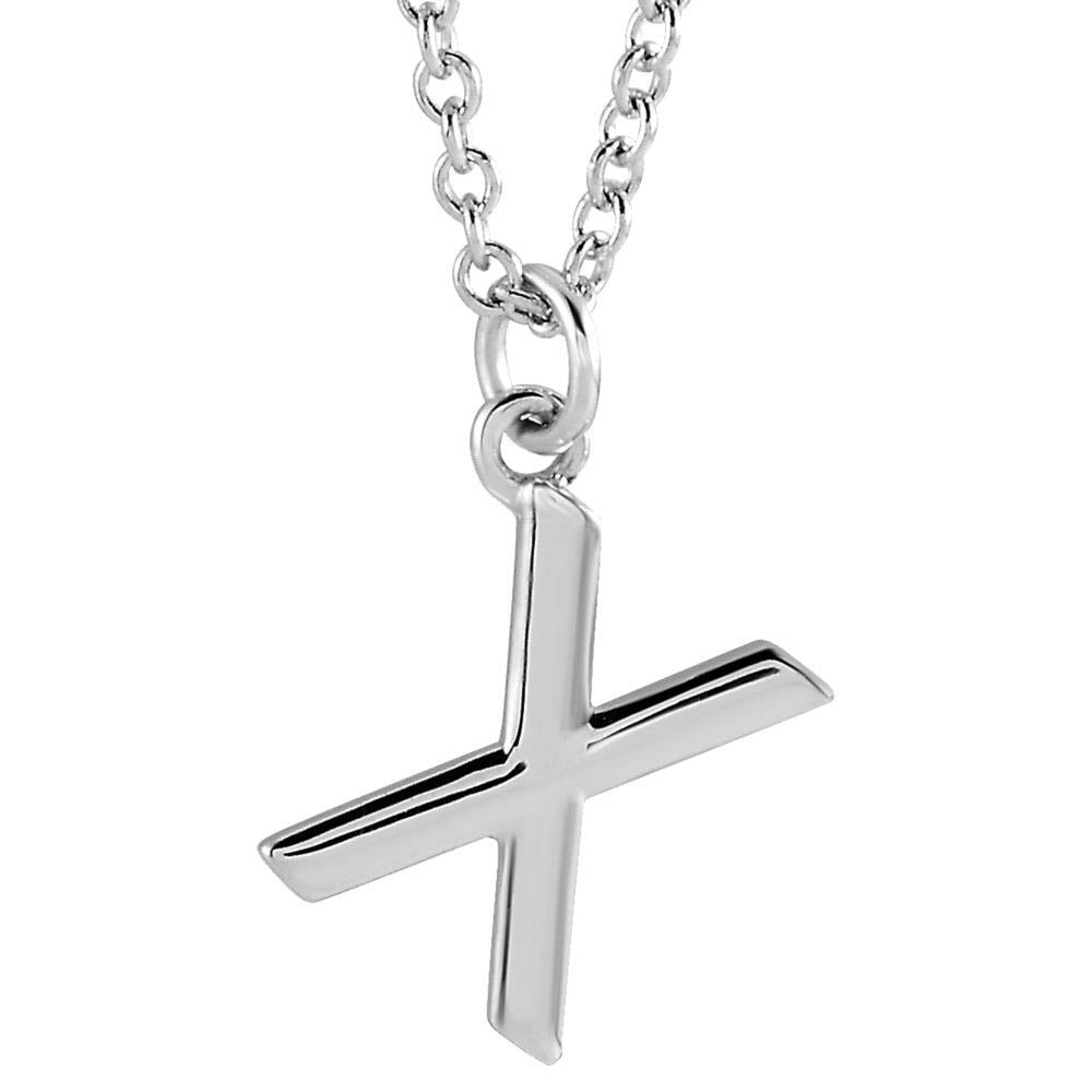 14k White Gold 9.5mm Small Block Initial X Necklace, 16 Inch, Item N18191-X by The Black Bow Jewelry Co.