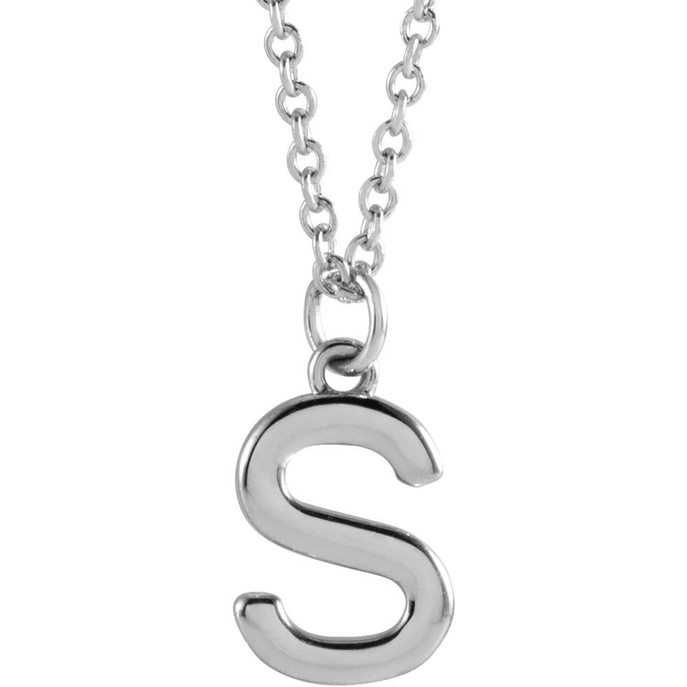 14k White Gold 9.5mm Small Block Initial S Necklace, 18 Inch, Item N18192-S by The Black Bow Jewelry Co.