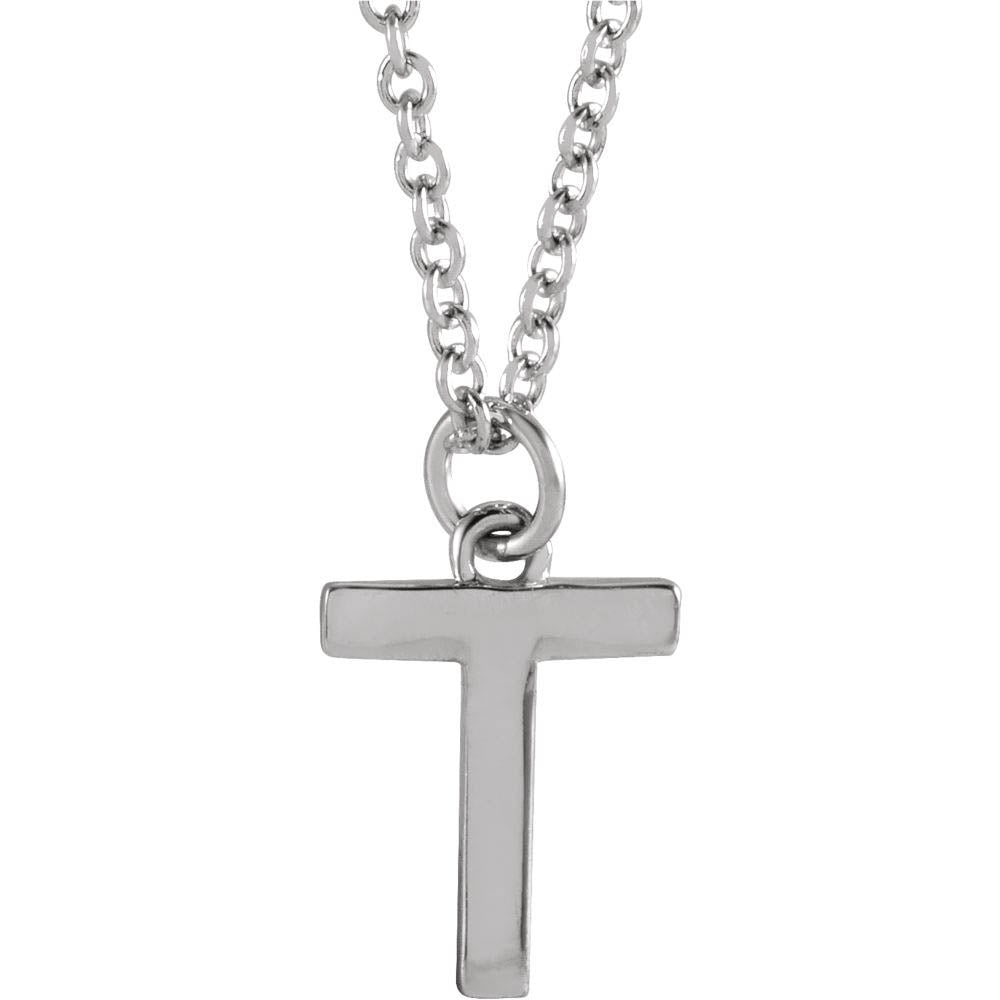 14k White Gold 9.5mm Small Block Initial T Necklace, 18 Inch, Item N18192-T by The Black Bow Jewelry Co.