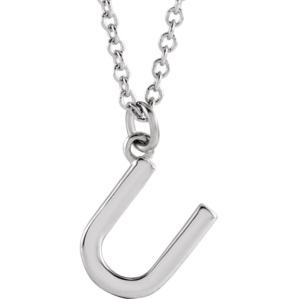 14k White Gold 9.5mm Small Block Initial U Necklace, 18 Inch, Item N18192-U by The Black Bow Jewelry Co.