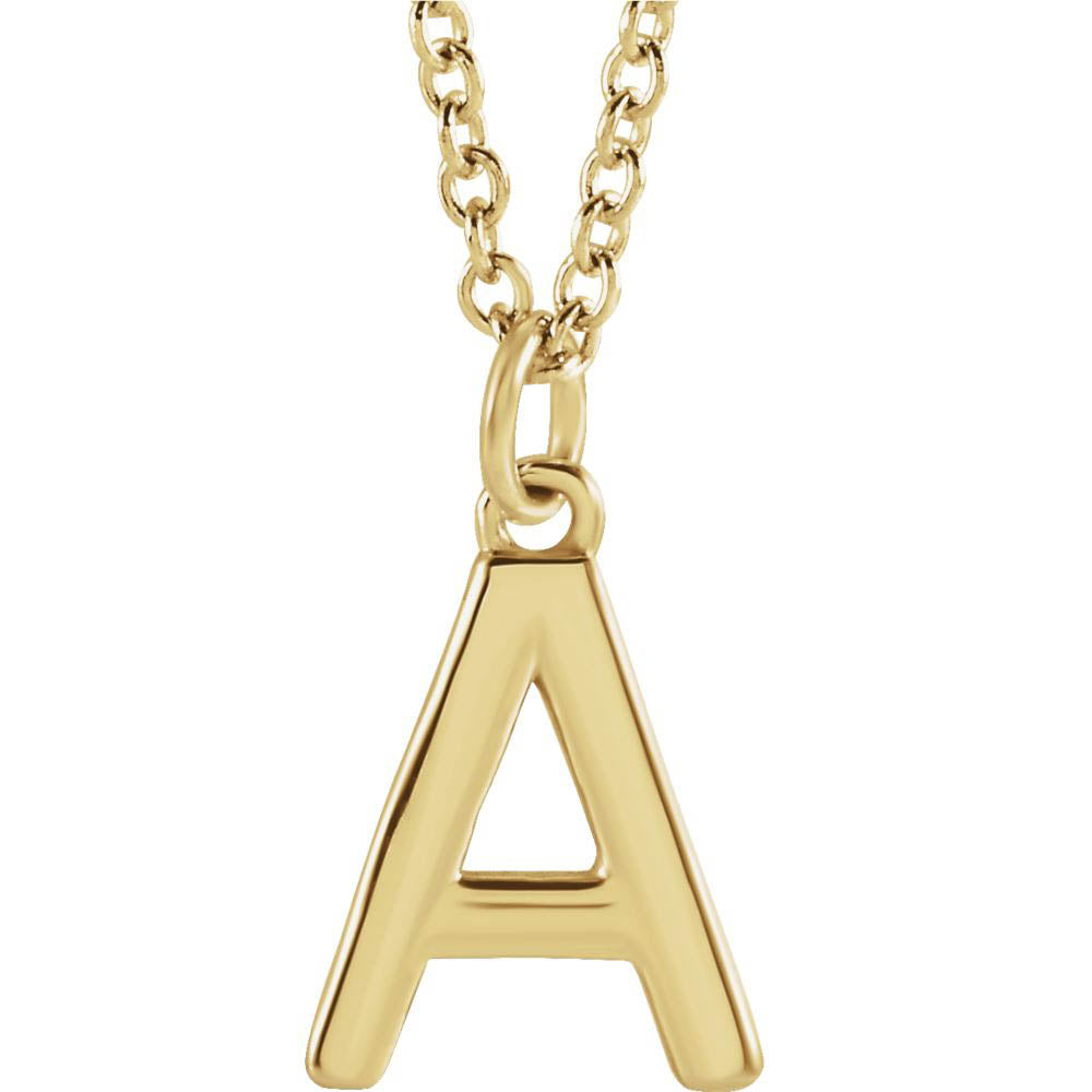 14k Yellow Gold 9.5mm Small Block Initial A Necklace, 16 Inch, Item N18193-A by The Black Bow Jewelry Co.