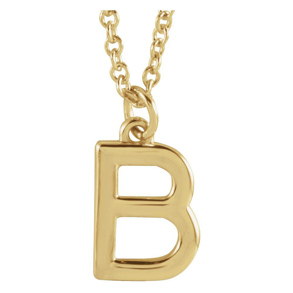 14k Yellow Gold 9.5mm Small Block Initial B Necklace, 16 Inch, Item N18193-B by The Black Bow Jewelry Co.