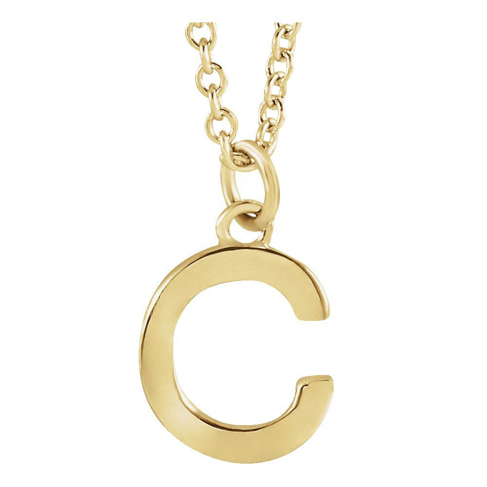 14k Yellow Gold 9.5mm Small Block Initial C Necklace, 16 Inch, Item N18193-C by The Black Bow Jewelry Co.