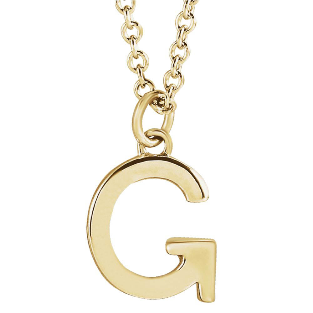 14k Yellow Gold 9.5mm Small Block Initial G Necklace, 16 Inch, Item N18193-G by The Black Bow Jewelry Co.