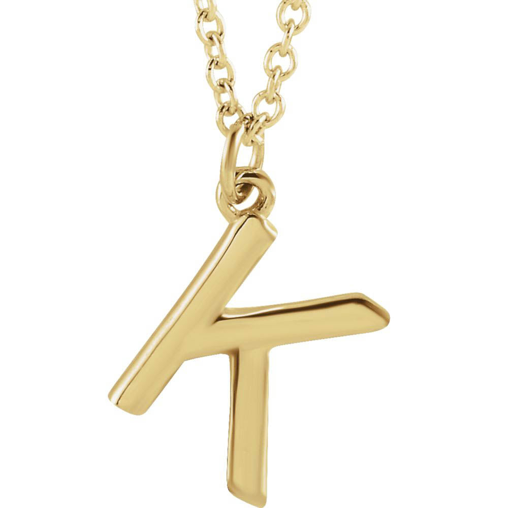 14k Yellow Gold 9.5mm Small Block Initial K Necklace, 16 Inch, Item N18193-K by The Black Bow Jewelry Co.