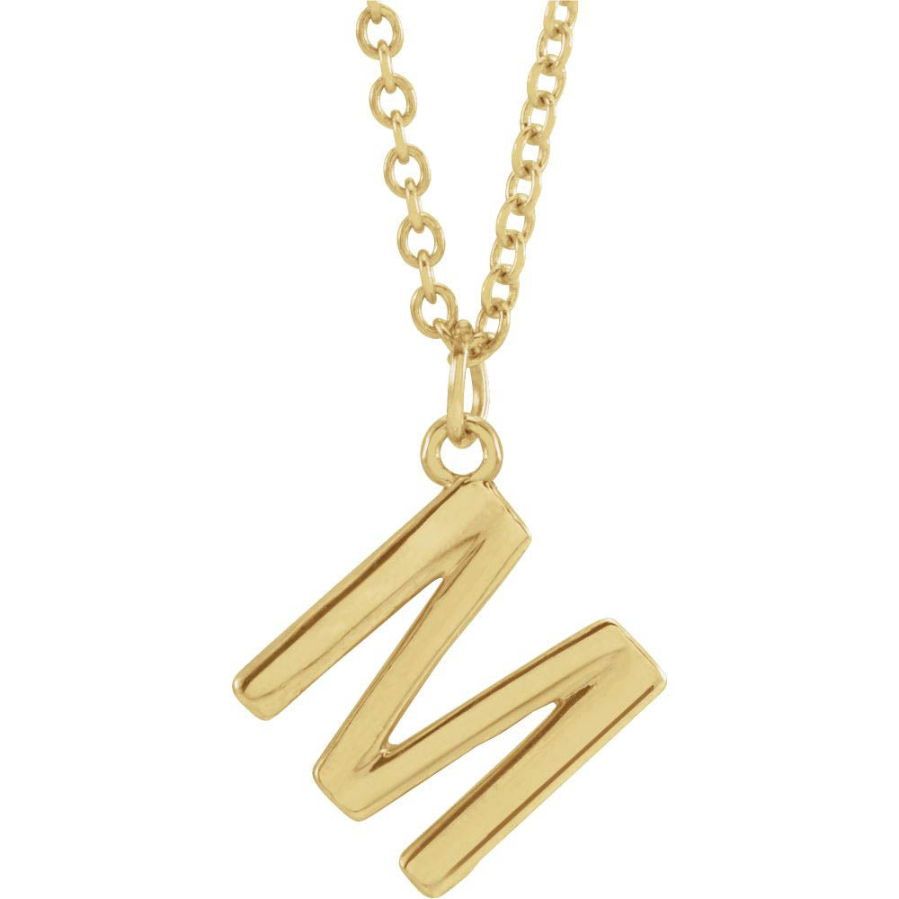 14k Yellow Gold 9.5mm Small Block Initial M Necklace, 16 Inch, Item N18193-M by The Black Bow Jewelry Co.