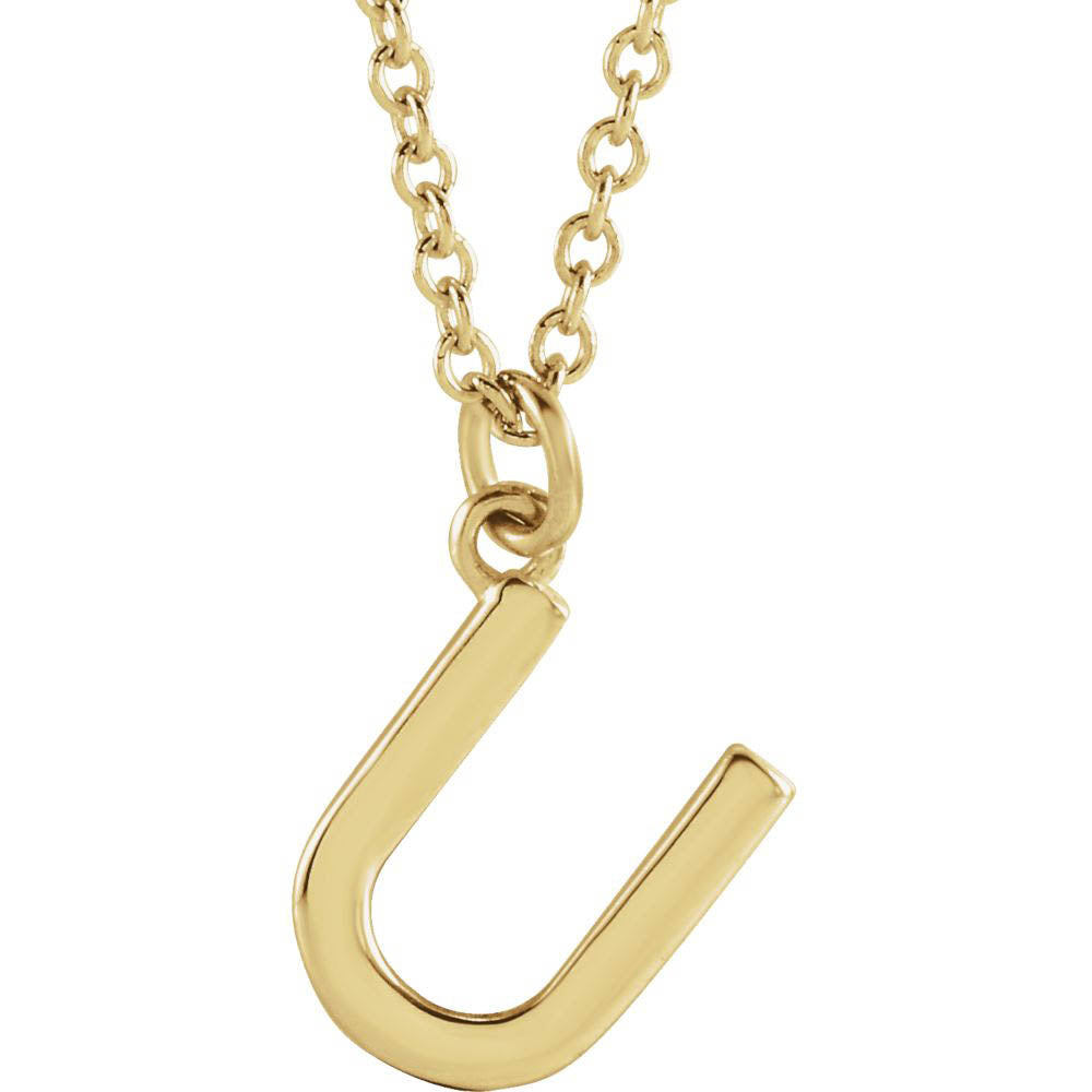 14k Yellow Gold 9.5mm Small Block Initial U Necklace, 16 Inch, Item N18193-U by The Black Bow Jewelry Co.