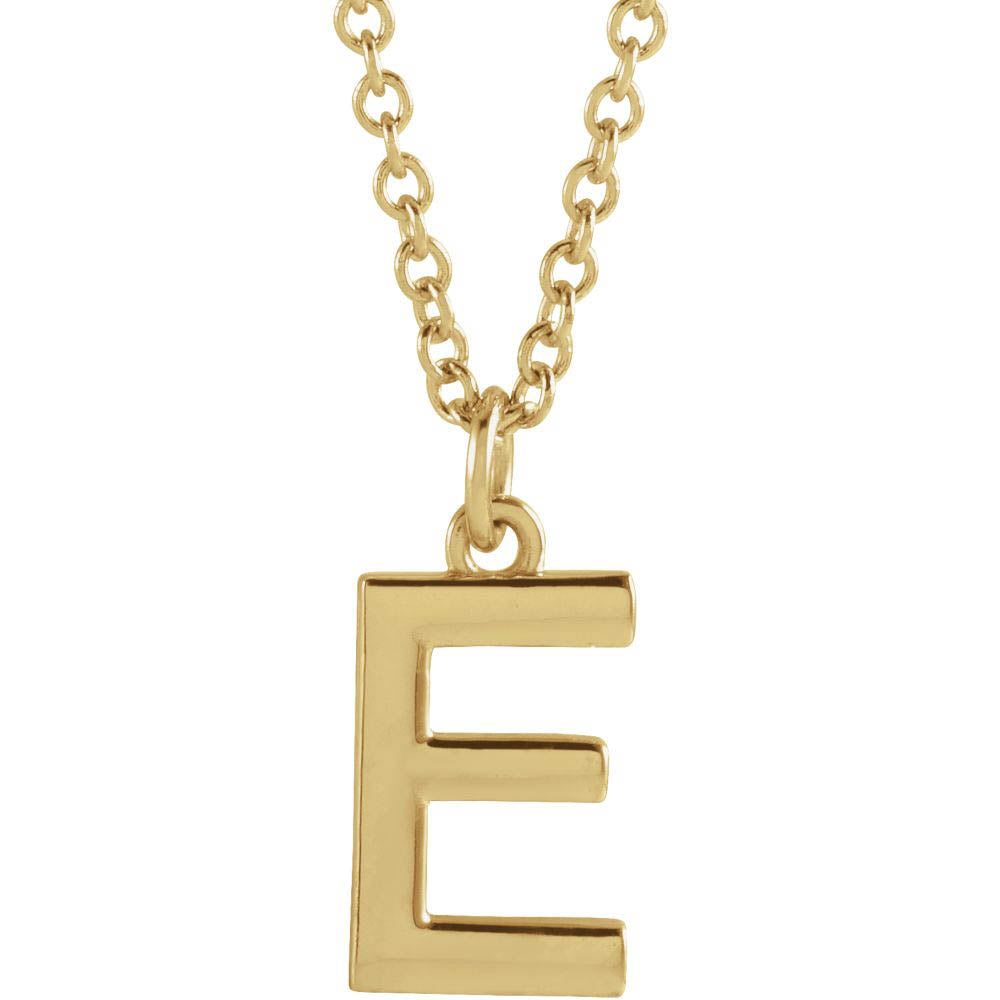 14k Yellow Gold 9.5mm Small Block Initial E Necklace, 18 Inch, Item N18194-E by The Black Bow Jewelry Co.
