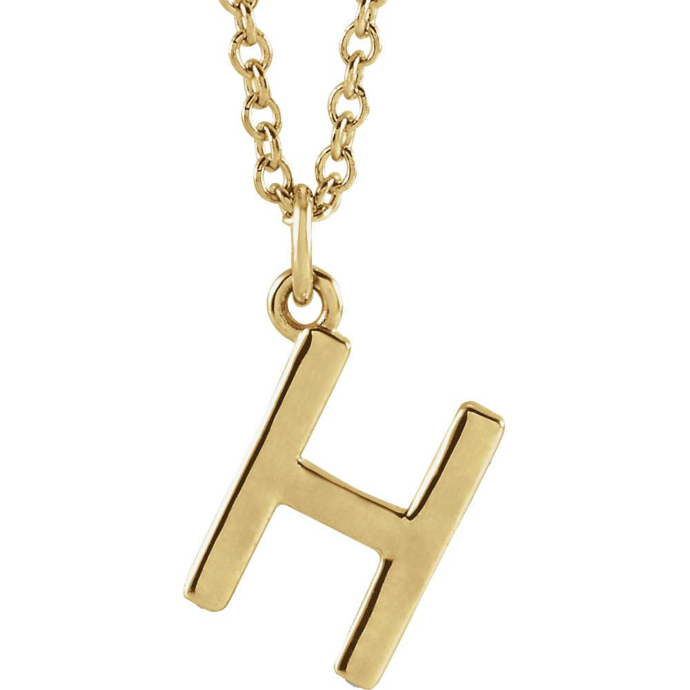 14k Yellow Gold 9.5mm Small Block Initial H Necklace, 18 Inch, Item N18194-H by The Black Bow Jewelry Co.