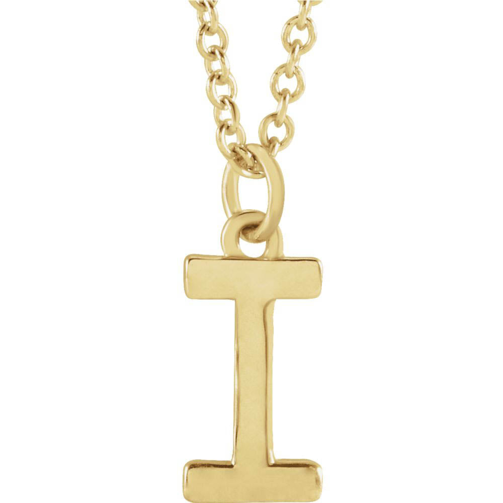 14k Yellow Gold 9.5mm Small Block Initial I Necklace, 18 Inch, Item N18194-I by The Black Bow Jewelry Co.