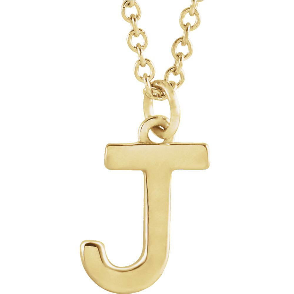 14k Yellow Gold 9.5mm Small Block Initial J Necklace, 18 Inch, Item N18194-J by The Black Bow Jewelry Co.