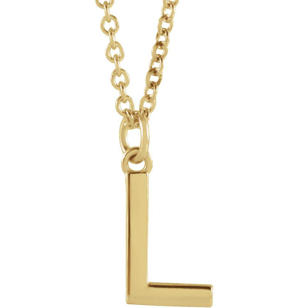 14k Yellow Gold 9.5mm Small Block Initial L Necklace, 18 Inch, Item N18194-L by The Black Bow Jewelry Co.
