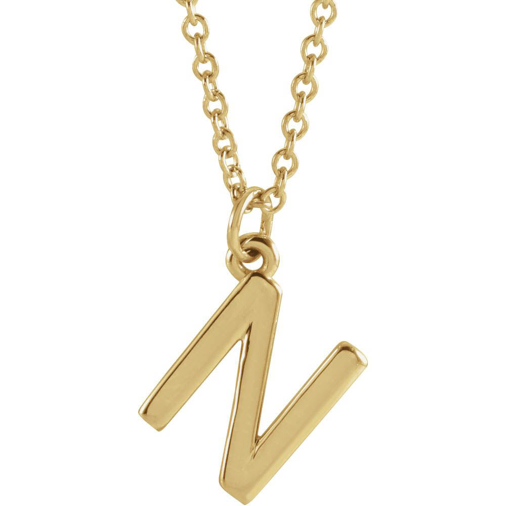 14k Yellow Gold 9.5mm Small Block Initial N Necklace, 18 Inch, Item N18194-N by The Black Bow Jewelry Co.
