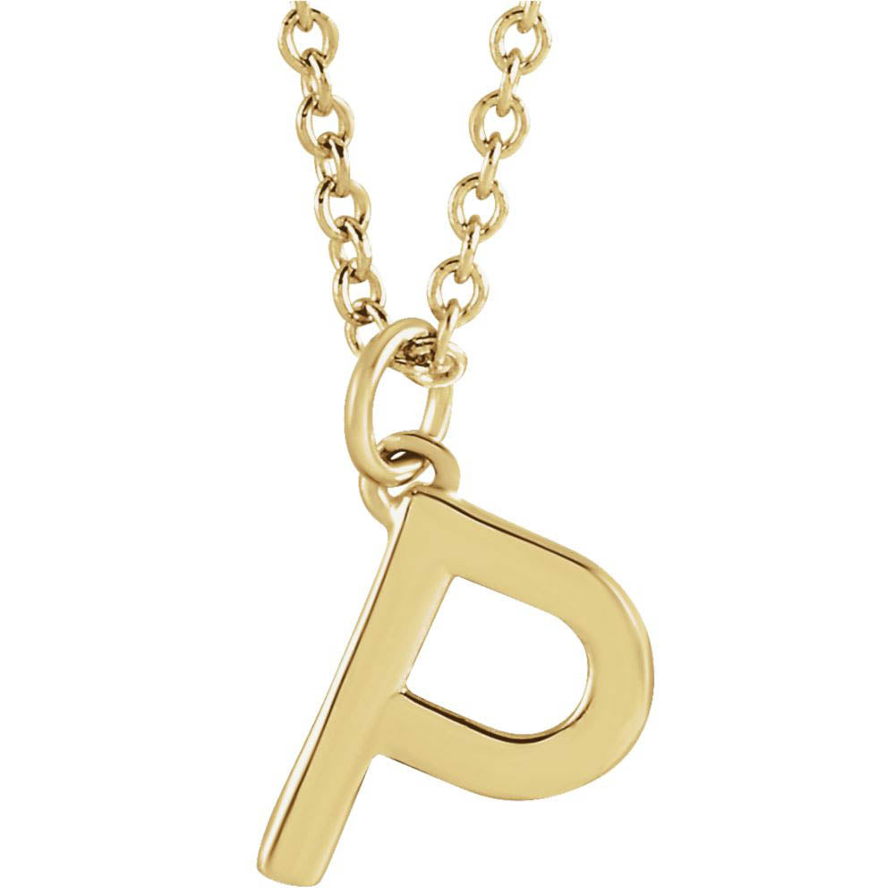 14k Yellow Gold 9.5mm Small Block Initial P Necklace, 18 Inch, Item N18194-P by The Black Bow Jewelry Co.
