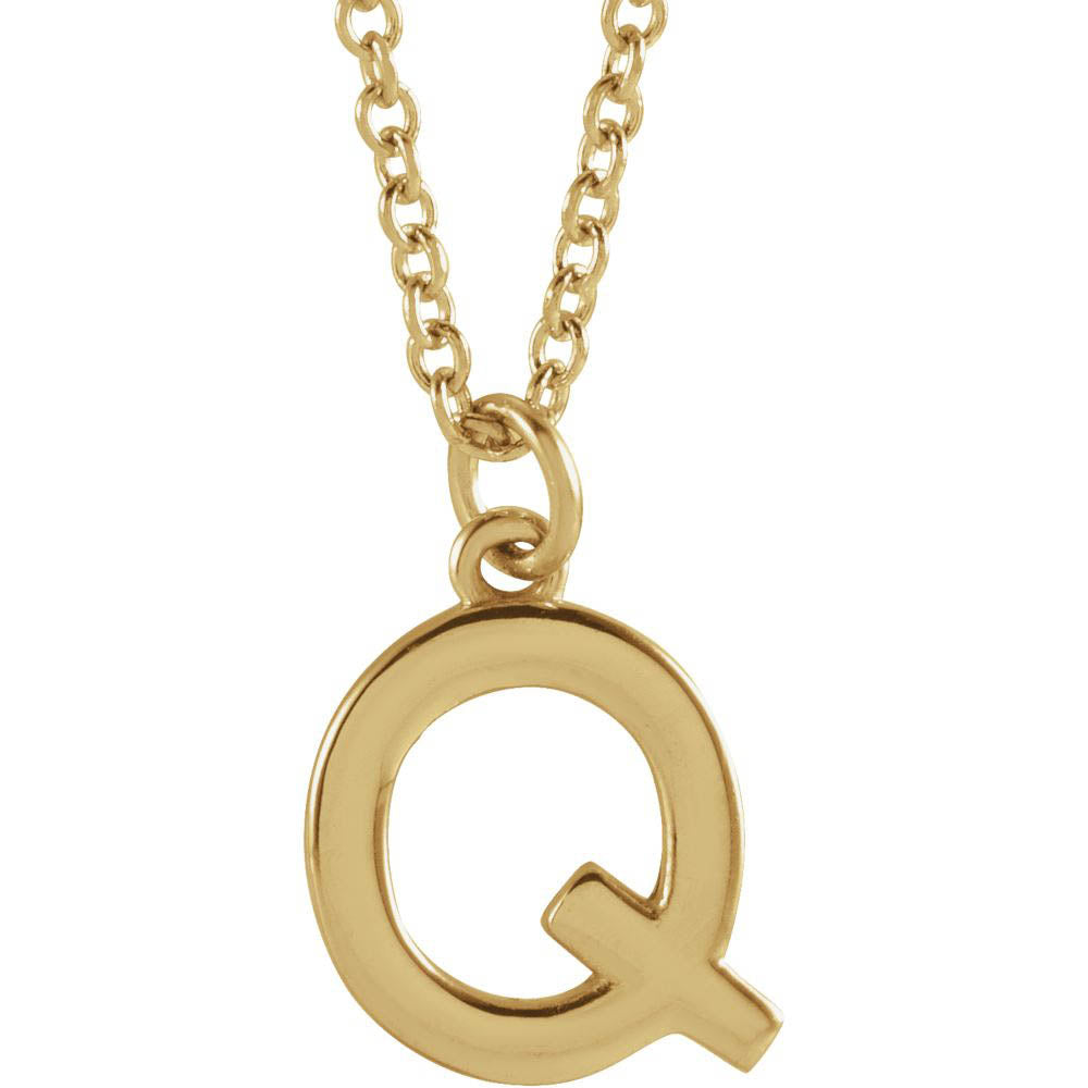 14k Yellow Gold 9.5mm Small Block Initial Q Necklace, 18 Inch, Item N18194-Q by The Black Bow Jewelry Co.