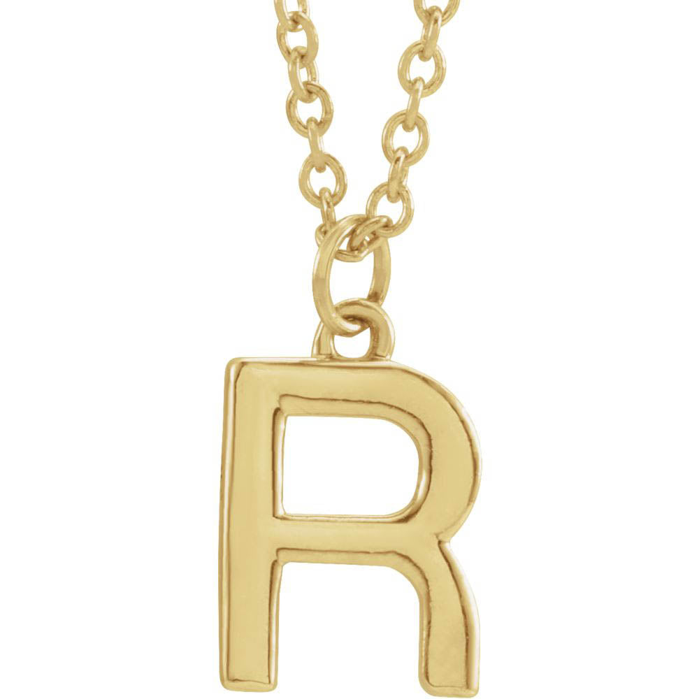 14k Yellow Gold 9.5mm Small Block Initial R Necklace, 18 Inch, Item N18194-R by The Black Bow Jewelry Co.