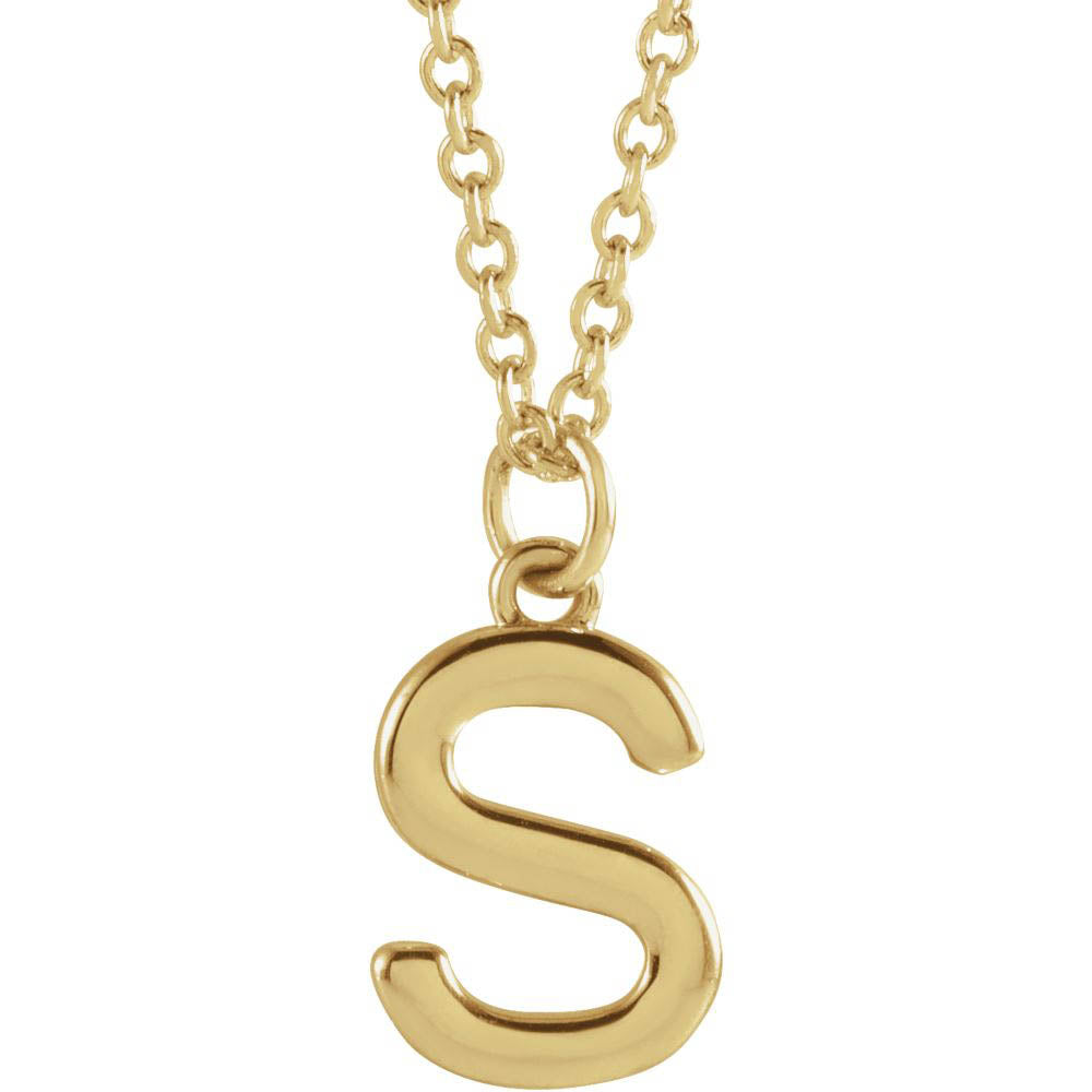 14k Yellow Gold 9.5mm Small Block Initial S Necklace, 18 Inch, Item N18194-S by The Black Bow Jewelry Co.