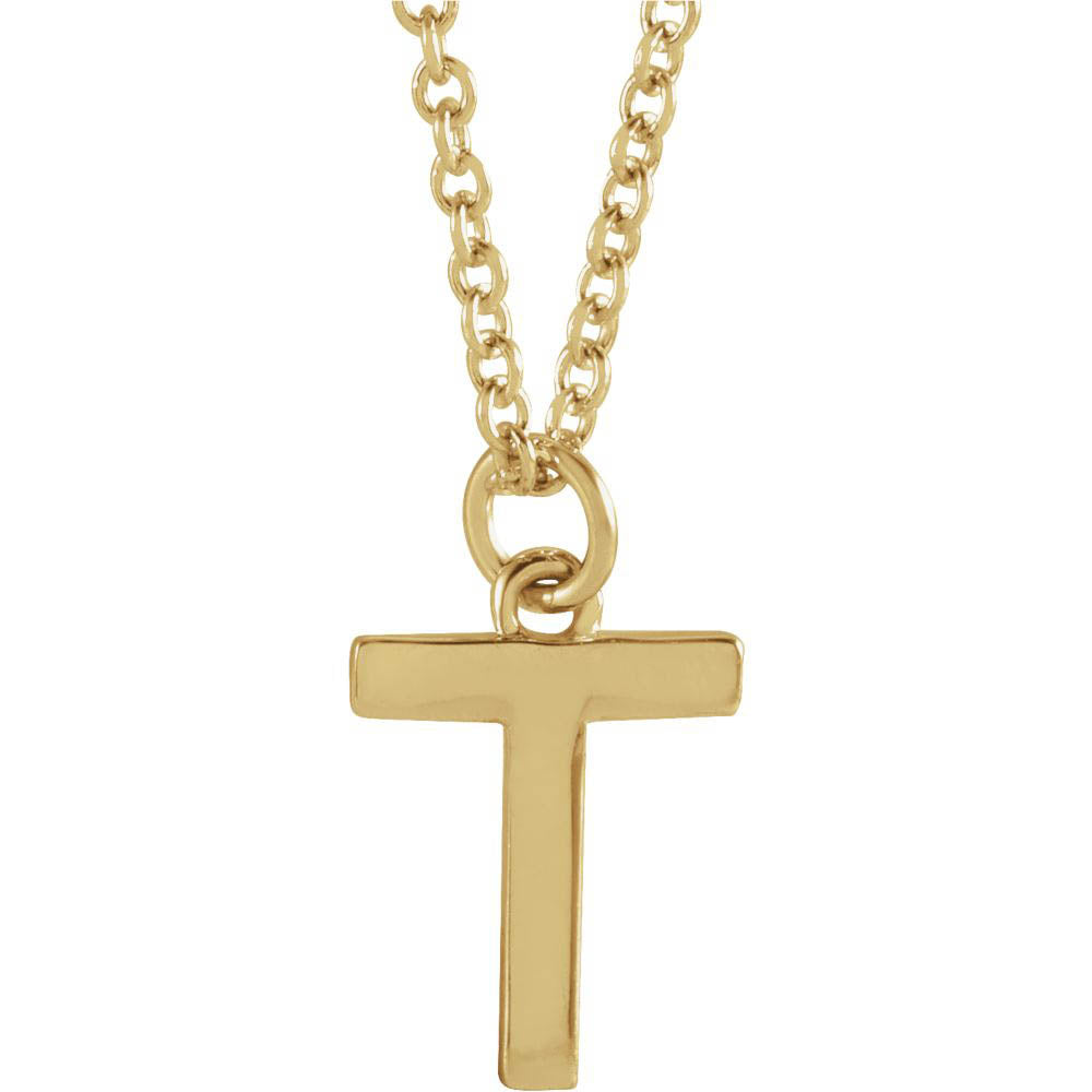 14k Yellow Gold 9.5mm Small Block Initial T Necklace, 18 Inch, Item N18194-T by The Black Bow Jewelry Co.