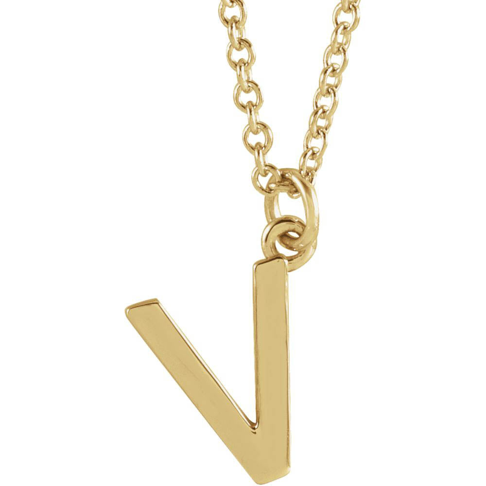 14k Yellow Gold 9.5mm Small Block Initial V Necklace, 18 Inch, Item N18194-V by The Black Bow Jewelry Co.